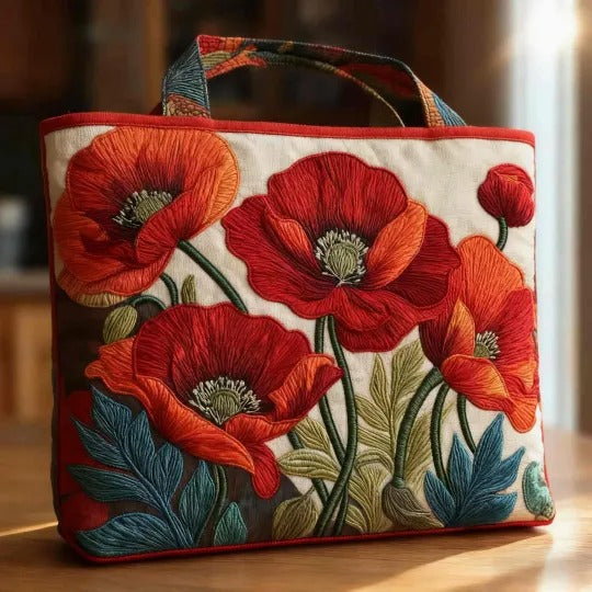 HANDMADE TOTE BAG - RED FLOWERS